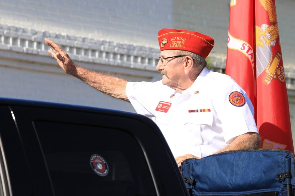 Bill Beck with the Marine Corp League rides in the Newberry Fourth of July Parade. 