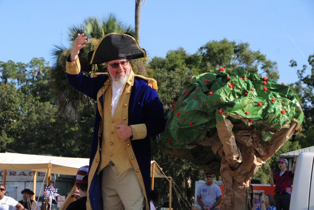 City Manager Jordan Marlowe portrayed George Washington with a cherry tree. 