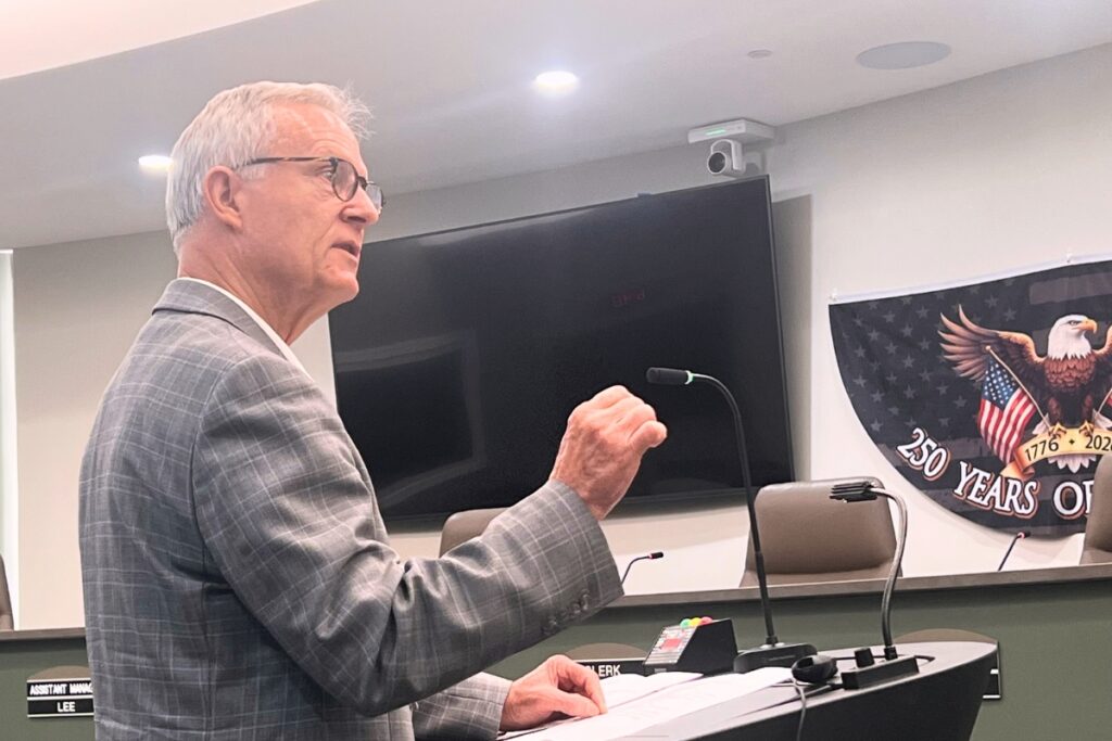 Former NCSB member Chuck Clemons speaks during the public comment portion of the July 20 meeting. Photo by Nick Anschultz