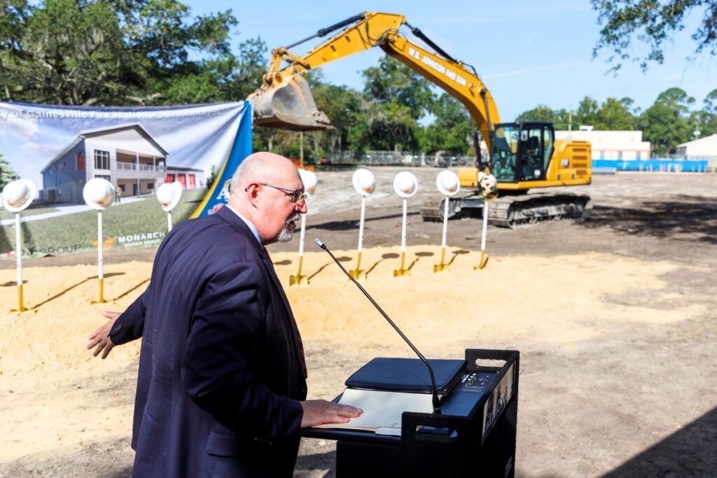Mayor Harvey Ward talked at the Gainesville Fire Station 3 ground-breaking ceremony on Wednesday. Photo by Walker Smith
