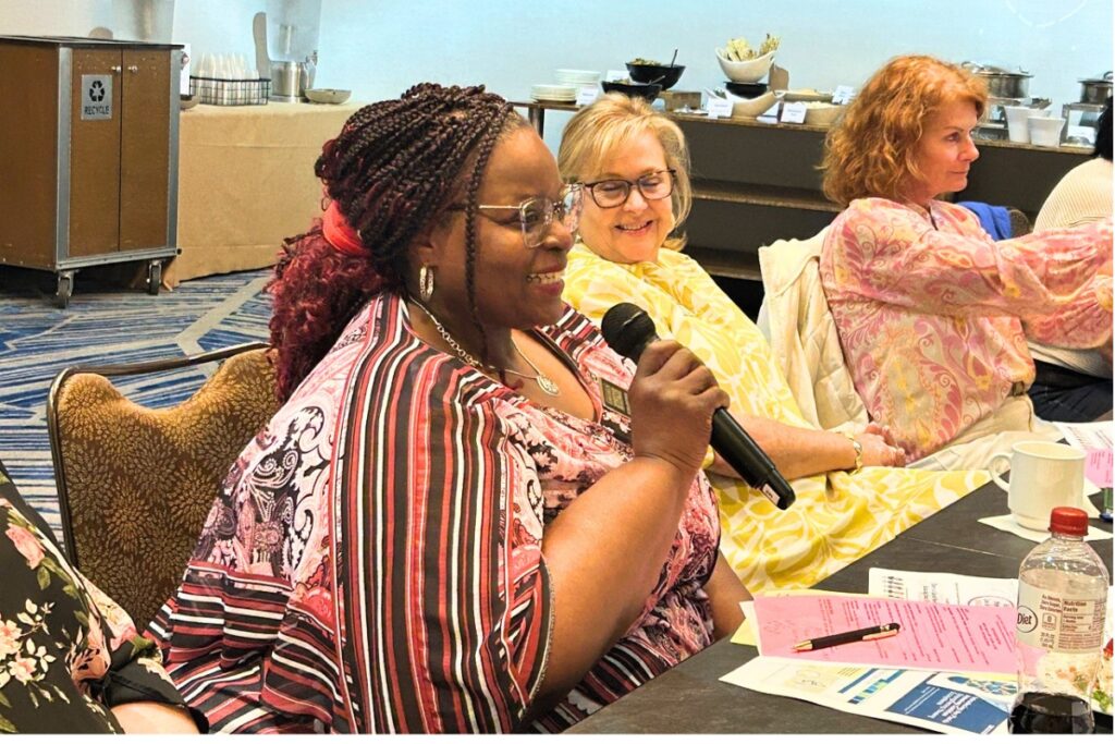 Elder Options Chief Executive Officer Katina Mustipher speaking at a meeting of the board of Trustees. Photo by Ronnie Lovler
