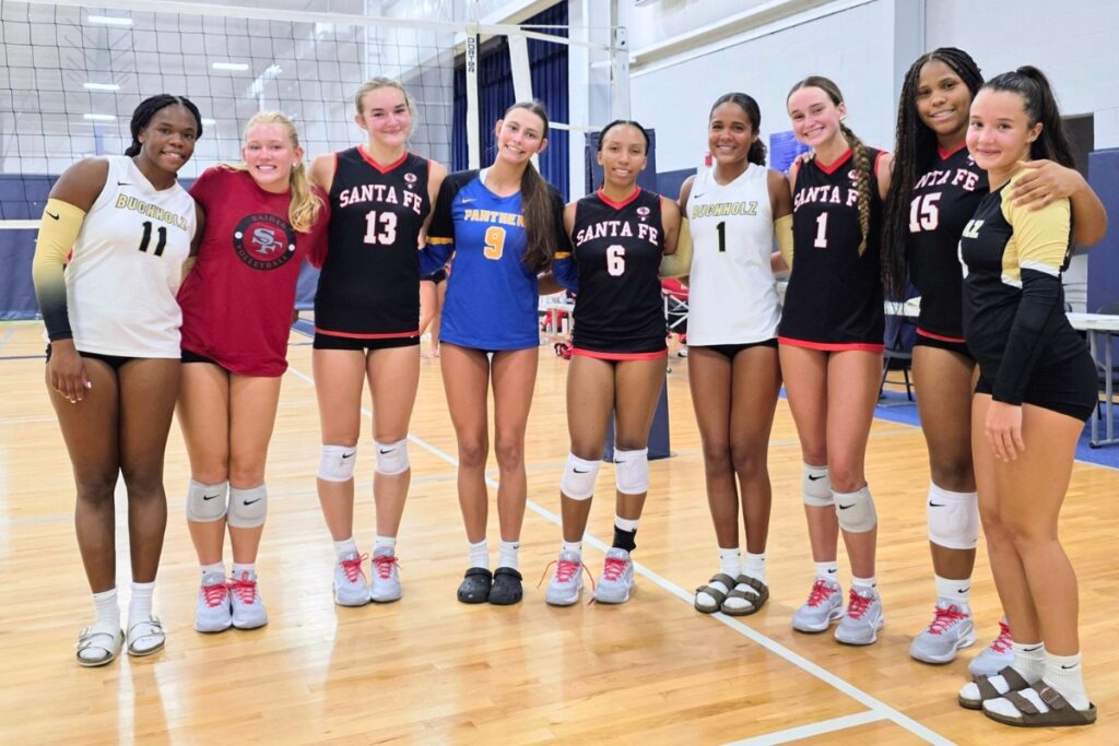 Gainesville Juniors club volleyball teammates represented on area high school teams. Courtesy of Heidi Moore