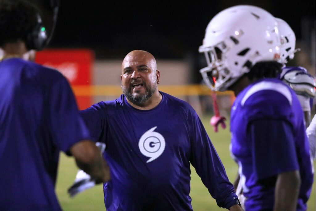Gainesville first-year coach Ashour Peera on the sidelines against Ridgeview (Orange Park) on Thursday. Photo by Walker Smith