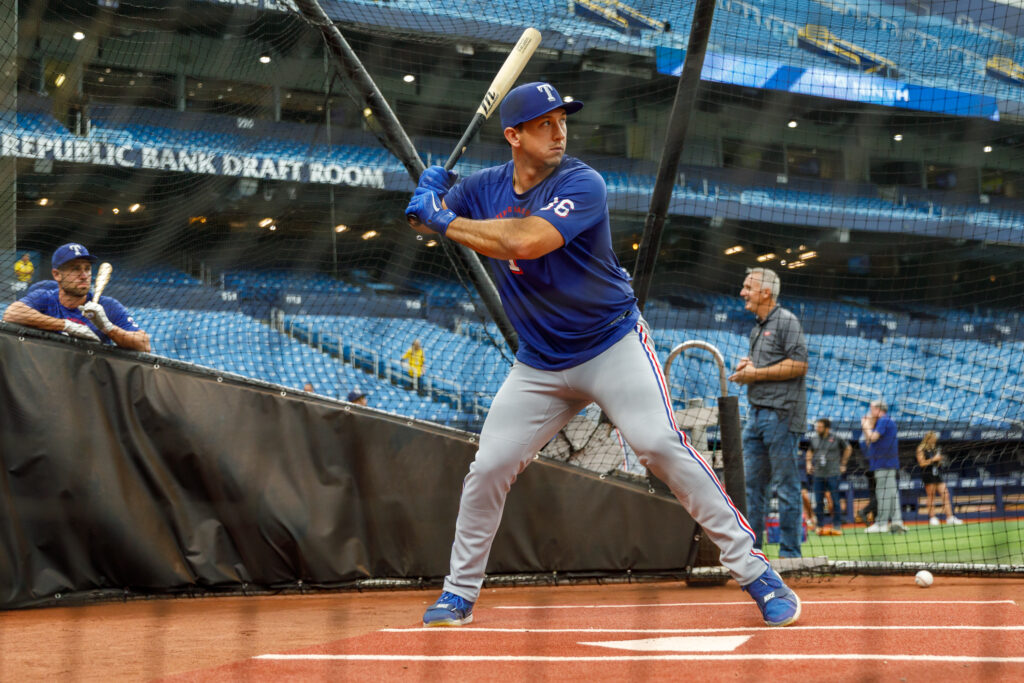 Langford takes batting practice before last week's series opener against the Tampa Bay Rays.