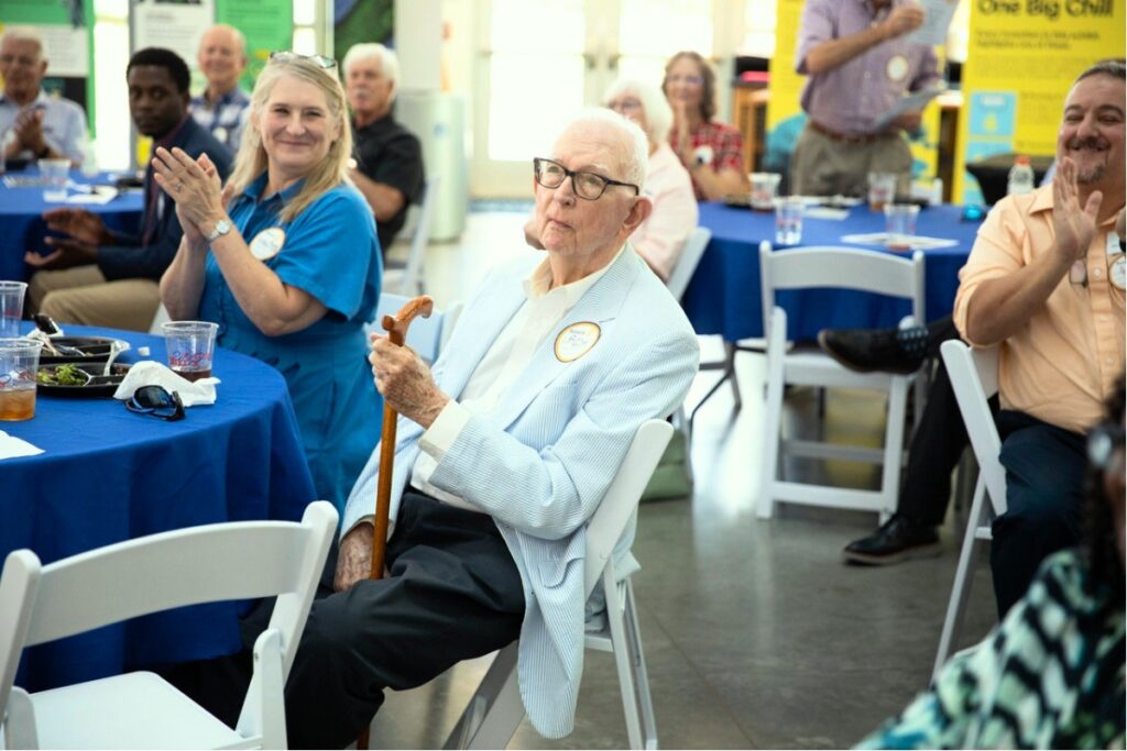 Roy Hunt listens as attendees applaud him when he is being introduced as the recipient of this year’s Rotary Club Service Above Self award. Photo by Jamey Harvey