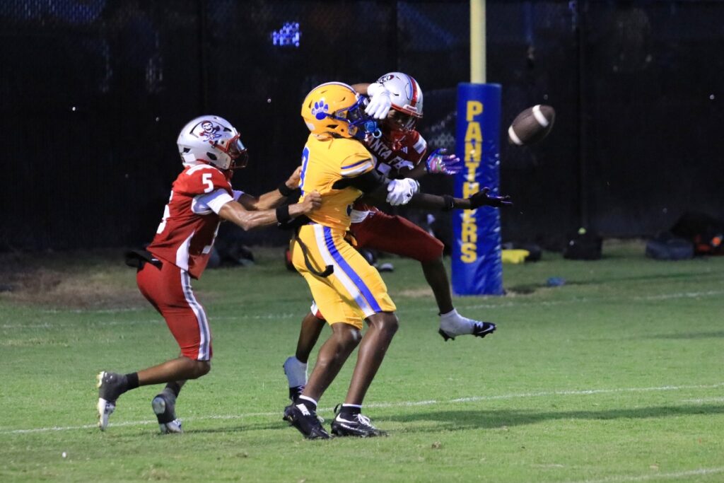 Santa Fe's defense gets called for pass interference against Newberry. Photo by Seth Johnson