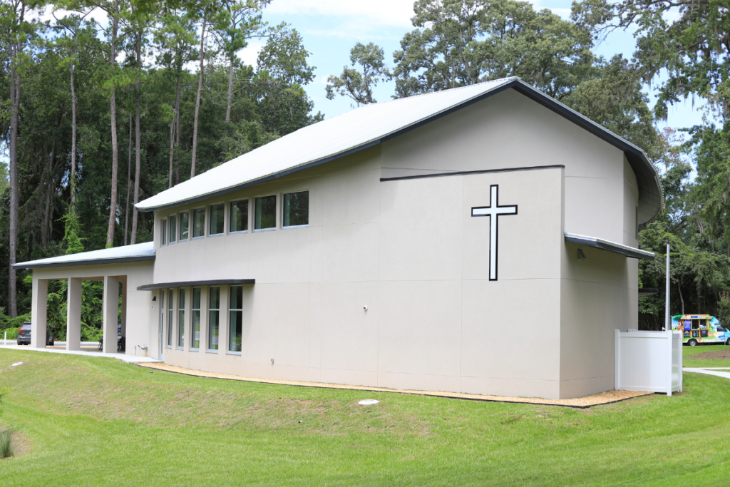 The new sanctuary for Zion Lutheran Church of Gainesville was designed to be low-maintenance and emphasize light and sound. 