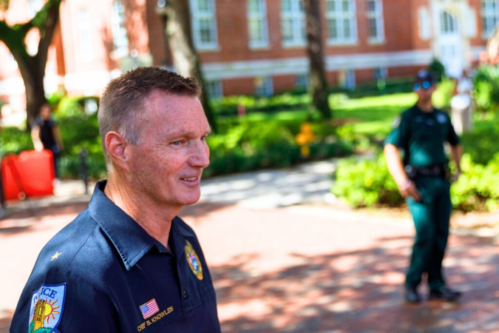 UFPD Chief Bart Knowles attended the pedestrian and traffic safety event on Monday. Photo by Walker Smith