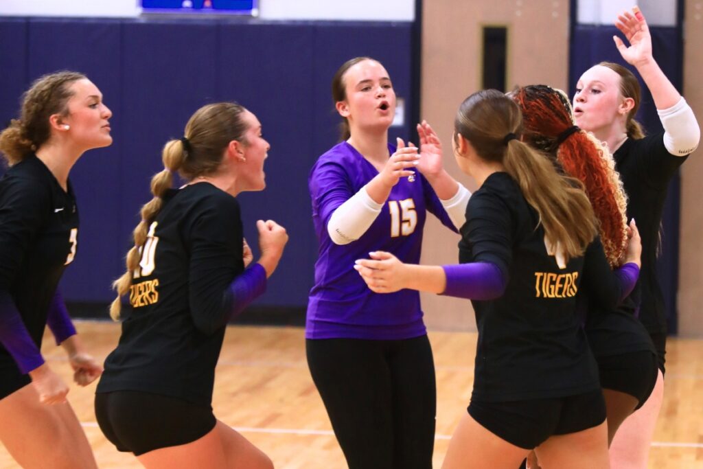 Union County celebrates after earning a point against Lafayette at the Crafty Gemini Preseason Showdown on Thursday. Photo by C.J. Gish