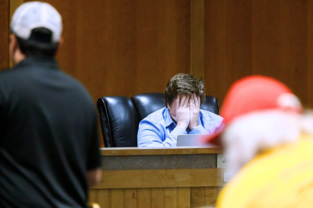 Commissioner Jacob Fletcher pushes for more discussion about the data center moratorium despite opposition from Mayor Walter Welch. Photo by Walker Smith