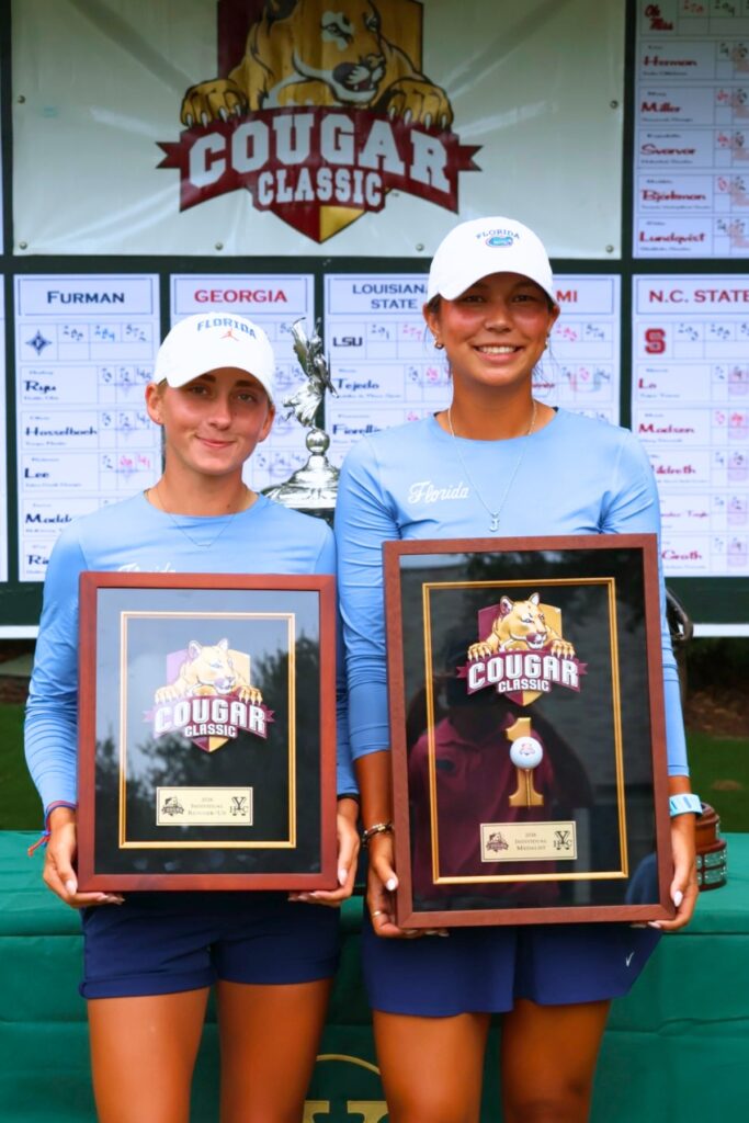Florida's Katelyn Humber (left) finished runner-up to teammate Jessica Guiser at the Cougar Classic on Sept. 7-8. Courtesy of Matthew Hutchison-University of Florida Athletics Association