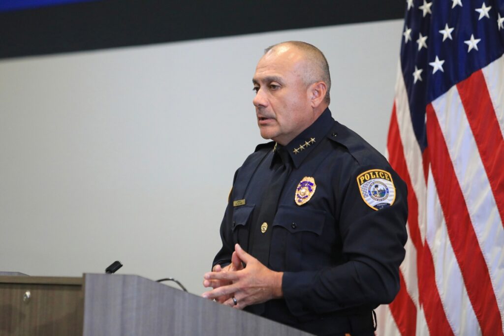 GPD Chief Nelson Moya speaks at Tuesday's press conference.