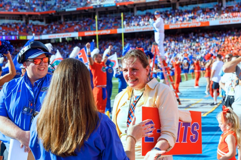 High Springs Community School teacher Barbara Brock was named "the honorary “Mr. Two Bits” for Saturday’s Florida vs. Campbell football game. Photo by Walker Smith