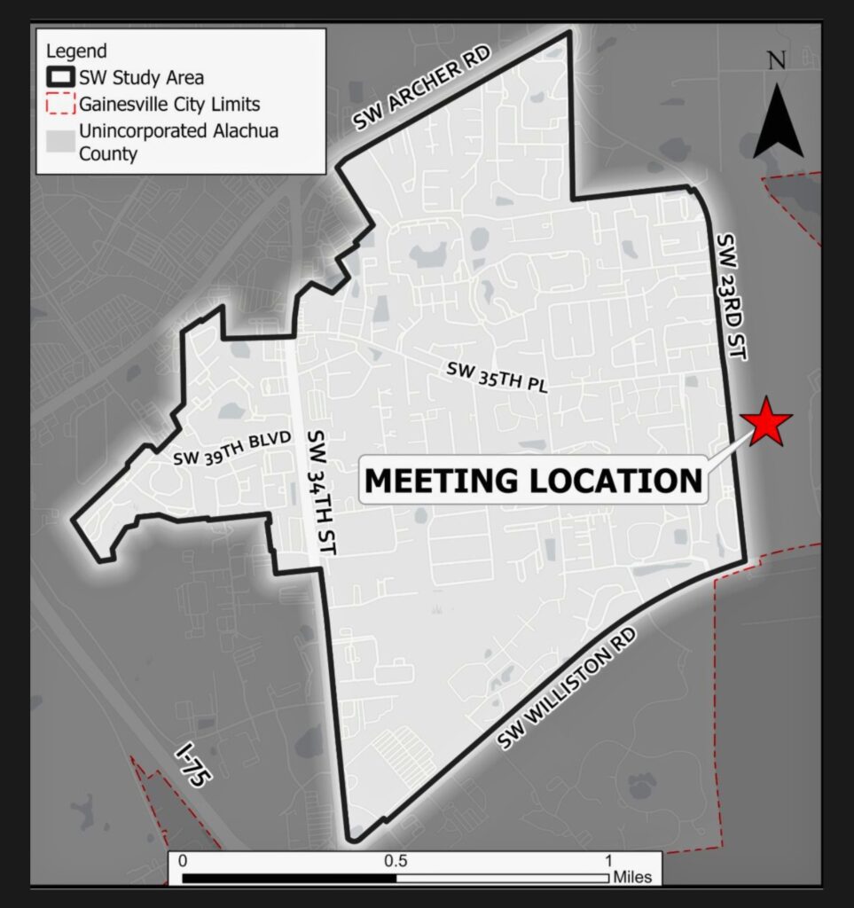 Southwest Study Area meeting location on Sept. 6. Courtesy city of Gainesville