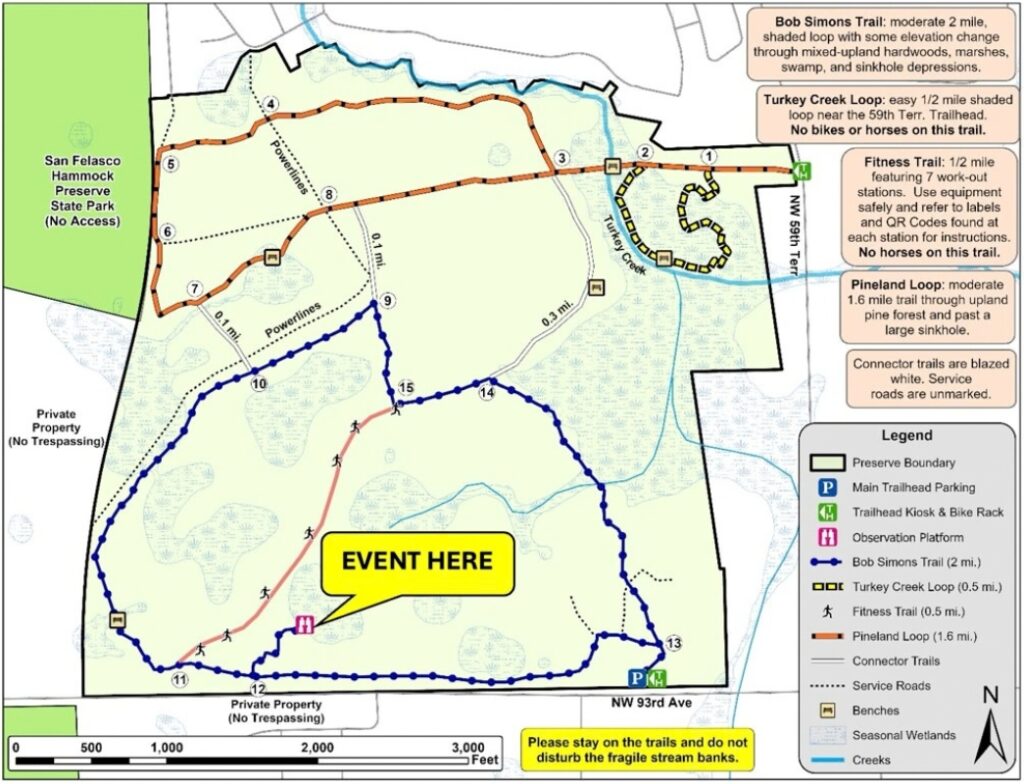 The Blue Trail and wildlife observation platform dedication at Turkey Creek Preserve will be held at 6300 NW 93rd Ave. in Gainesville. Courtesy Alachua County