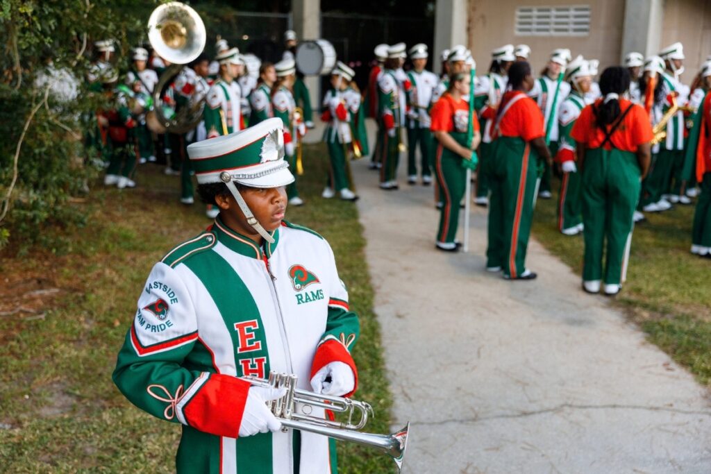 The Eastside band brings the energy Friday night during a matchup against Dunnellon at Citizens Field. Photo by Walker Smith