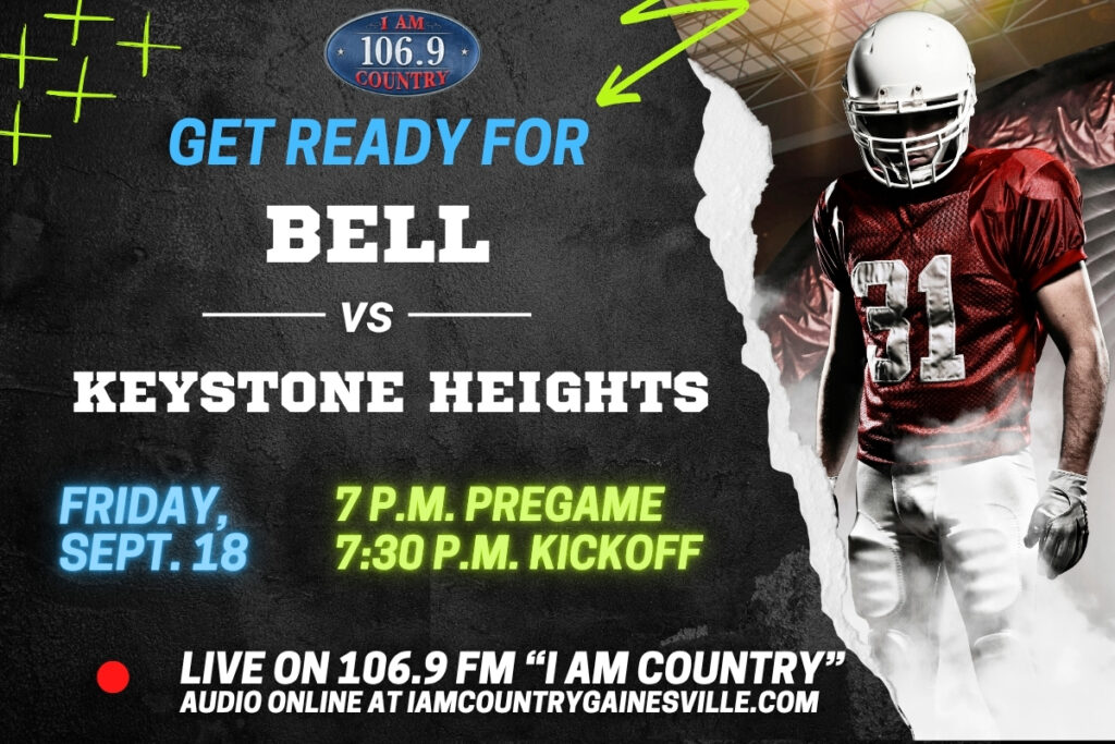 The Keystone Heights at Bell football game will be broadcast on 106.9 FM I Am Country on Friday.