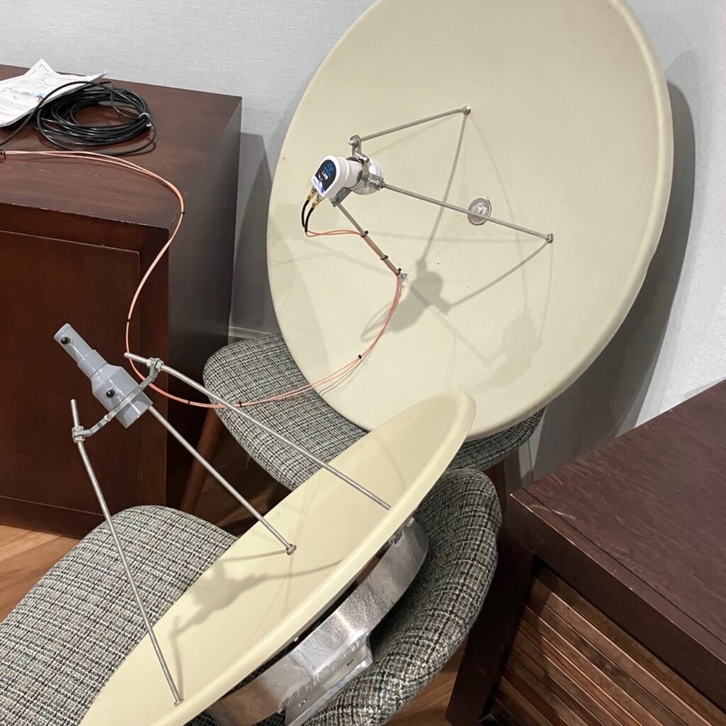 Dish antennas for future amateur radio microwave connections to amateur radio satellites. Courtesy of NFARC