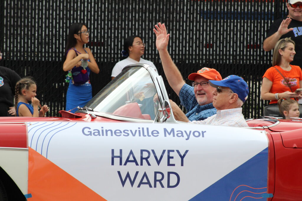 Gainesville Mayor Harvey Ward in the UF Homecoming Parade. (Photo by Nick Anschultz)