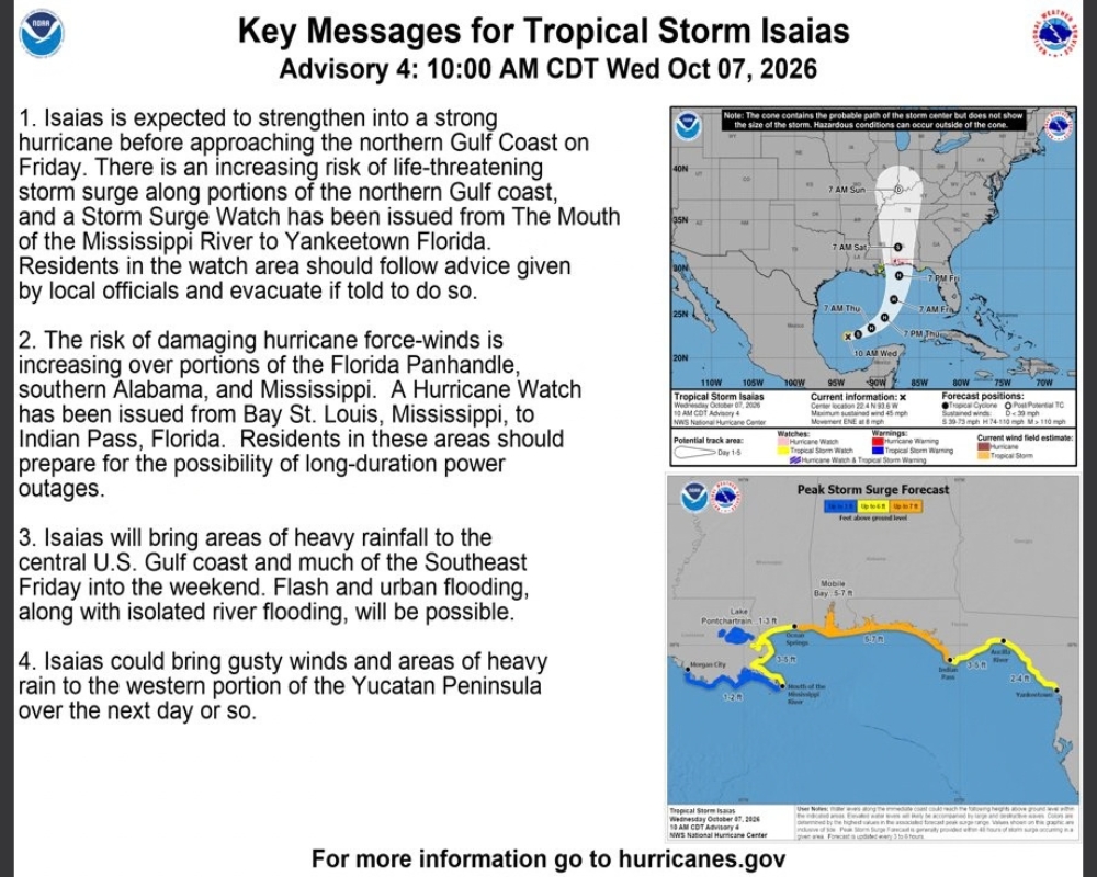 Key messages for Tropical Storm Isaias. Courtesy NOAA
