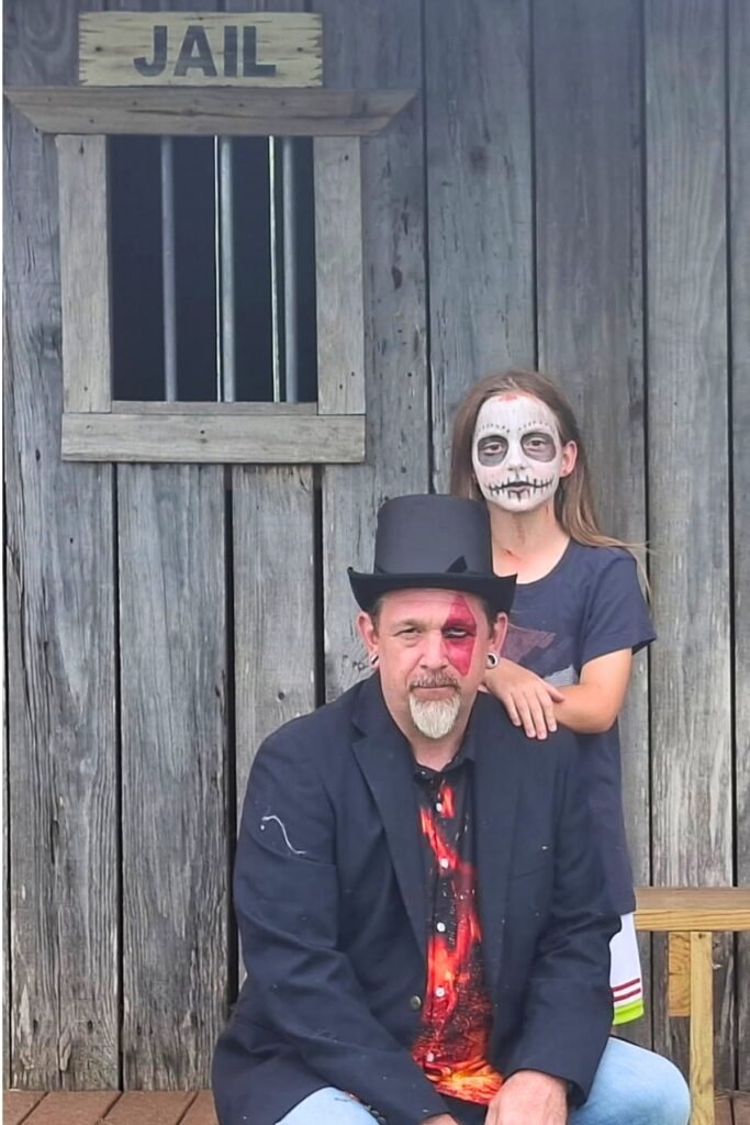 Matthew Martel and his daughter volunteer at Kirby Farms for Halloween activities. Courtesy Super Dad (1)
