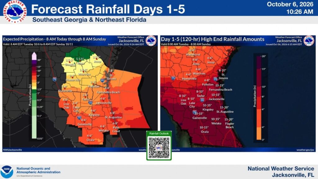 Rainfall forecast in Southeast Georgia and Northeast Florida. Courtesy NOAA
