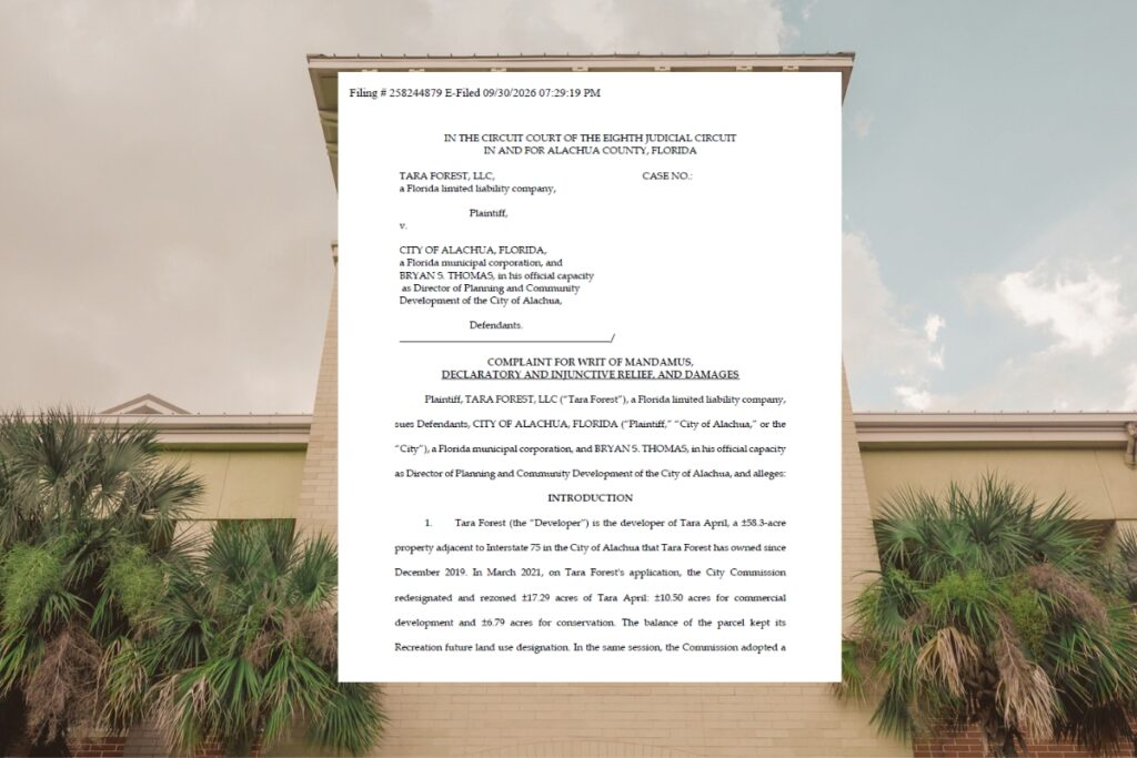 The developer behind five planned Tara projects in Alachua is suing the city and Planning Director Bryan Thomas. Special to Mainstreet