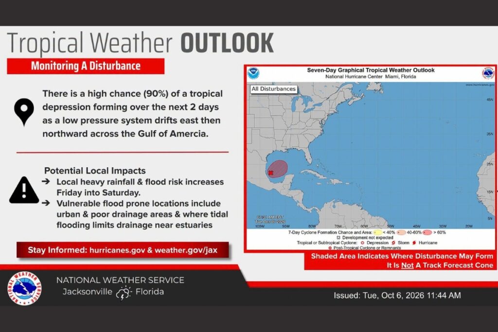Tropical weather outlook issued on Tuesday. Courtesy NOAA