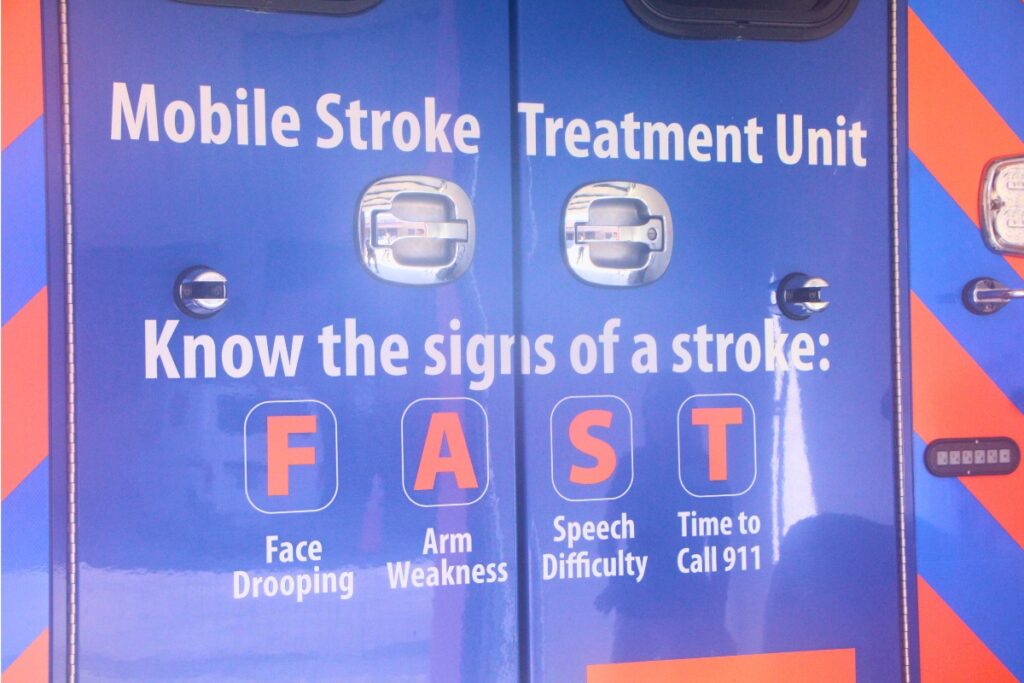 UF Health's MSTU aims to educate all the time with stroke symptoms and actions to take wrapped on the unit. Photo by Lillian Hamman