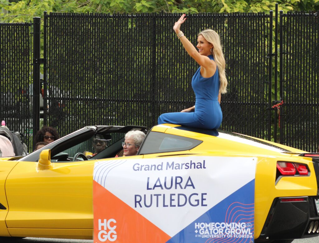 University of Florida alum and ESPN personality Laura Rutledge served as the Grand Marshal for the UF Homecoming Parade. (Photo by Nick Anschultz)